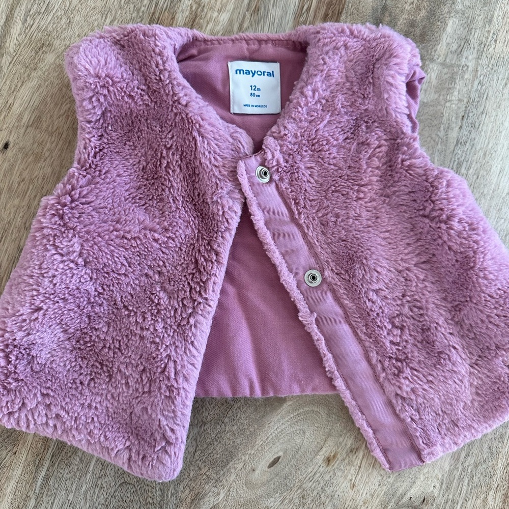 Mayoral Pink Faux Fur Vest, Size 12 months